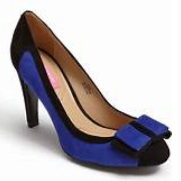 Isaac Mizrahi SZ 9 Isleah Black & Sapphire Blue Suede Bow Pumps Formal Pin-up - Picture 3 of 11